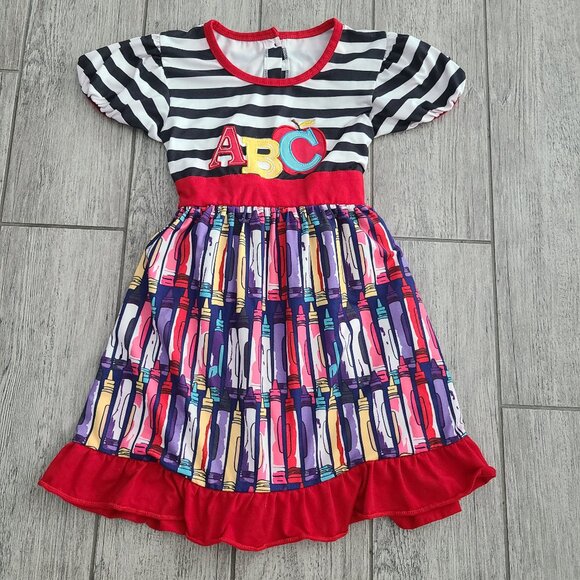 Other - Girls Back to School ABC Crayon Print Dress Size 6-7T
